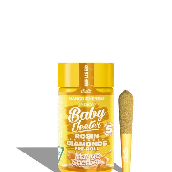 Live Rosin Enhanced Baby Jeeter Mango Sherbet Infused Preroll 5-pack