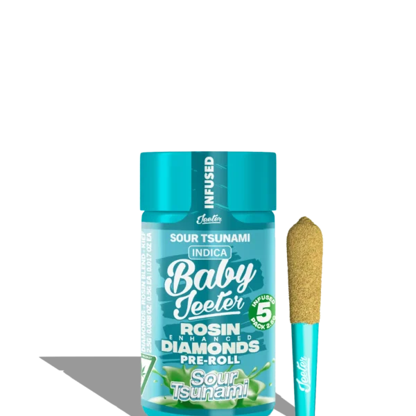 Live Rosin Enhanced Baby Jeeter Sour Tsunami Infused Preroll 5-pack